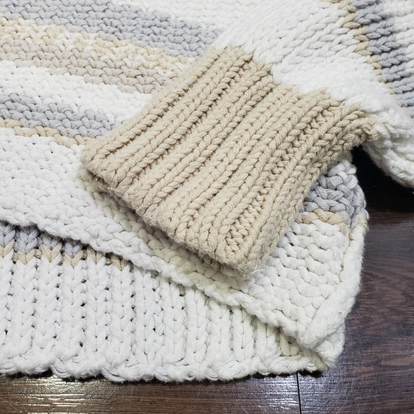 Free People Devon Striped Sweater Pullover Cropped Beige Size Large - Picture 10 of 10